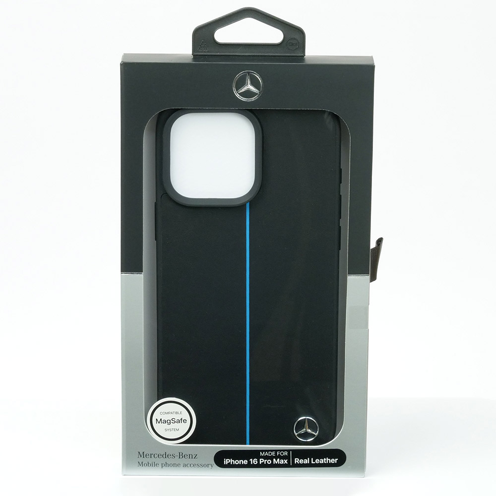 メルセデスベンツ iPhone 16ProMax マグセーフ ブルーライン レザーバックカバー ブラック MEHMP16X23RURBK