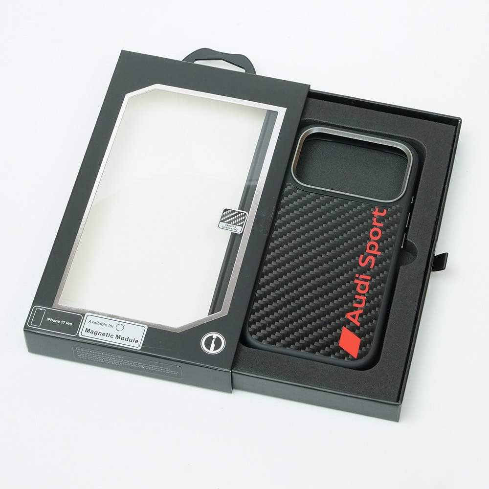 アウディ iPhone 17Pro リアルカーボン バックカバー ブラック