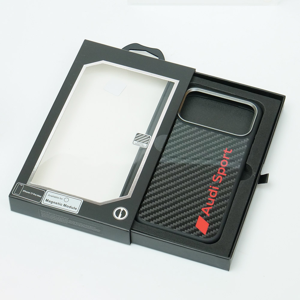 アウディ iPhone 17ProMax リアルカーボン バックカバー ブラック マグセーフ対応 AUS-TPUPCMIP17PM-R8/D2-BK