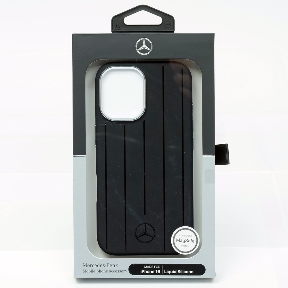 メルセデスベンツ iPhone 16 マグセーフ シリコン バックカバー ストライプ ブラック MEHMP16S23SUVSK