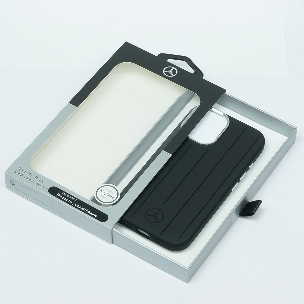 メルセデスベンツ iPhone 16 マグセーフ シリコン バックカバー ストライプ ブラック MEHMP16S23SUVSK