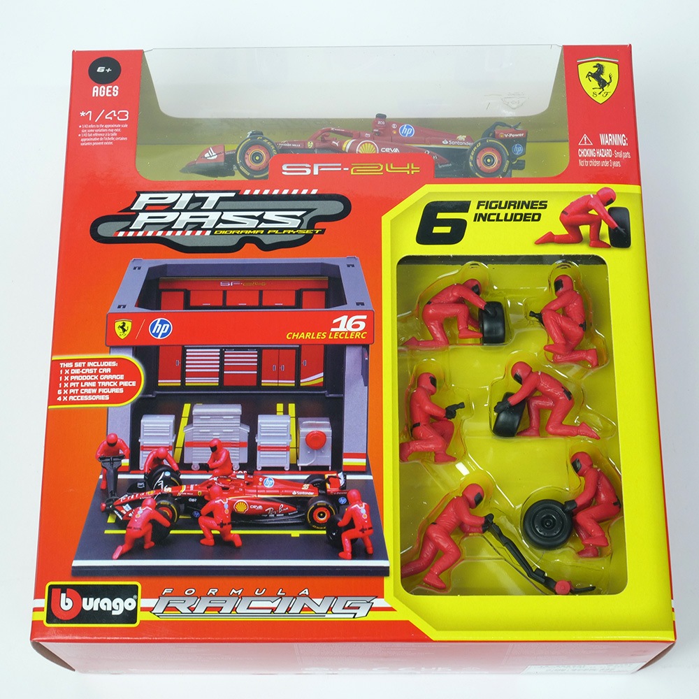 Bburago 1/43 フェラーリ PIT PASSセット SF-24 #16 C.ルクレール (クルー×6pcs,パドックガレージ) 18-36862L