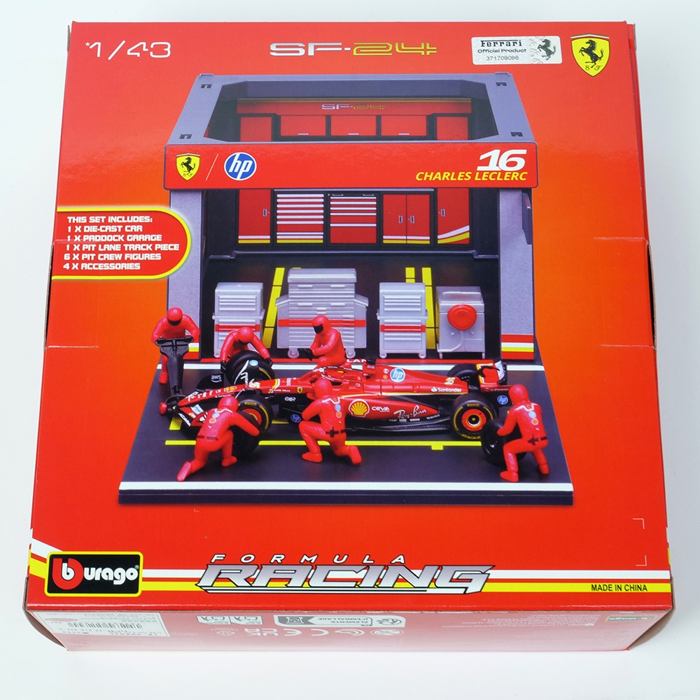 Bburago 1/43 フェラーリ PIT PASSセット SF-24 #16 C.ルクレール (クルー×6pcs,パドックガレージ) 18-36862L