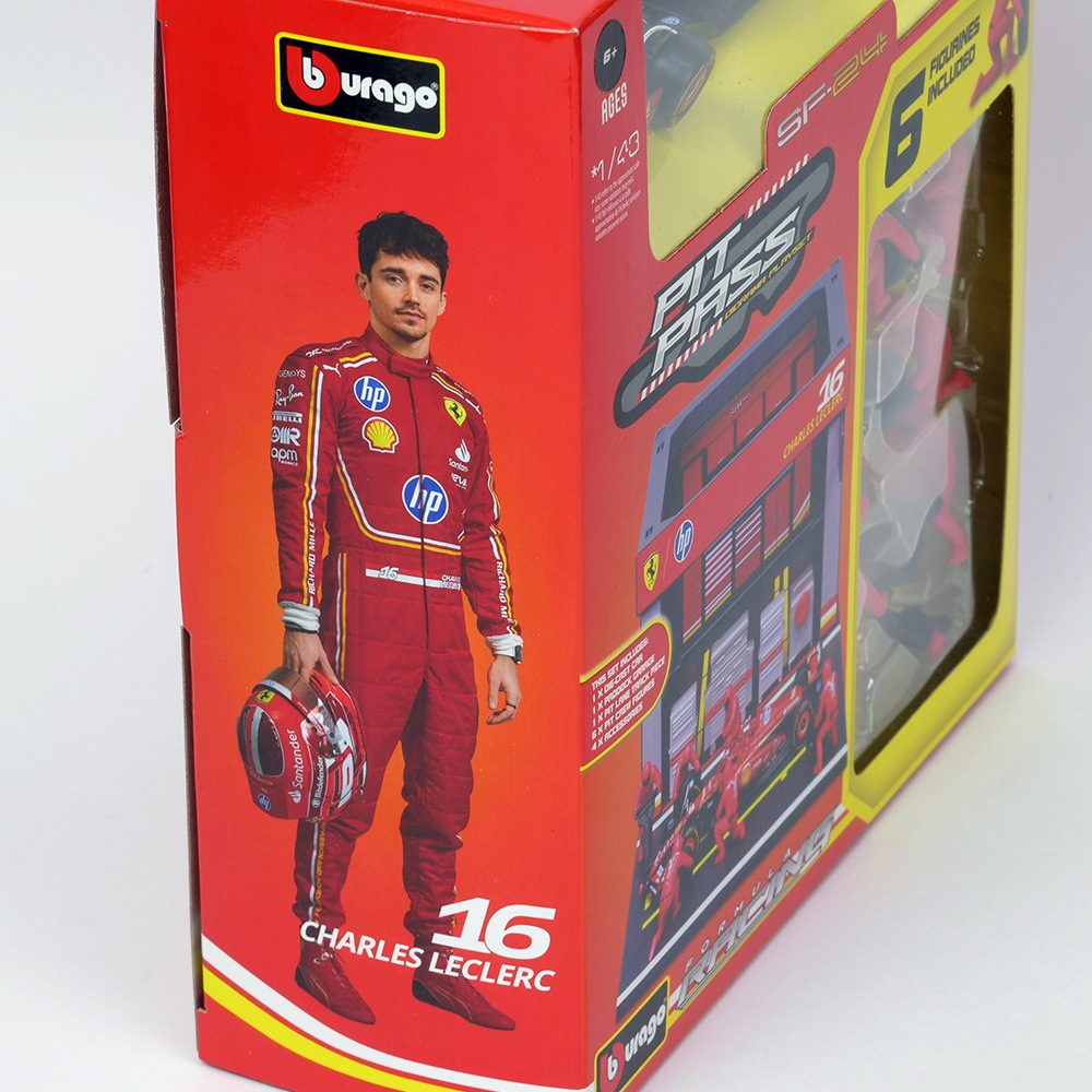 Bburago 1/43 フェラーリ PIT PASSセット SF-24 #16 C.ルクレール (クルー×6pcs,パドックガレージ) 18-36862L