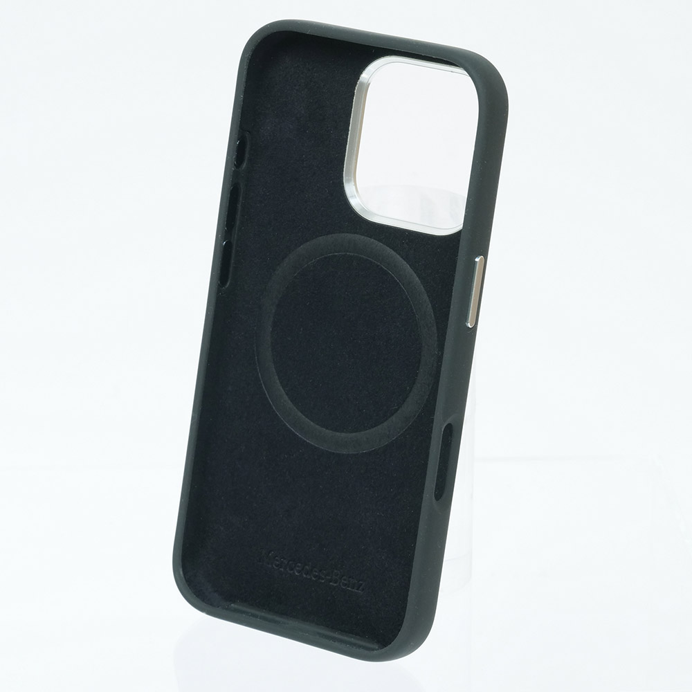 メルセデスベンツ iPhone 16Pro マグセーフ シリコン バックカバー ストライプ ブラック MEHMP16L23SUVSK