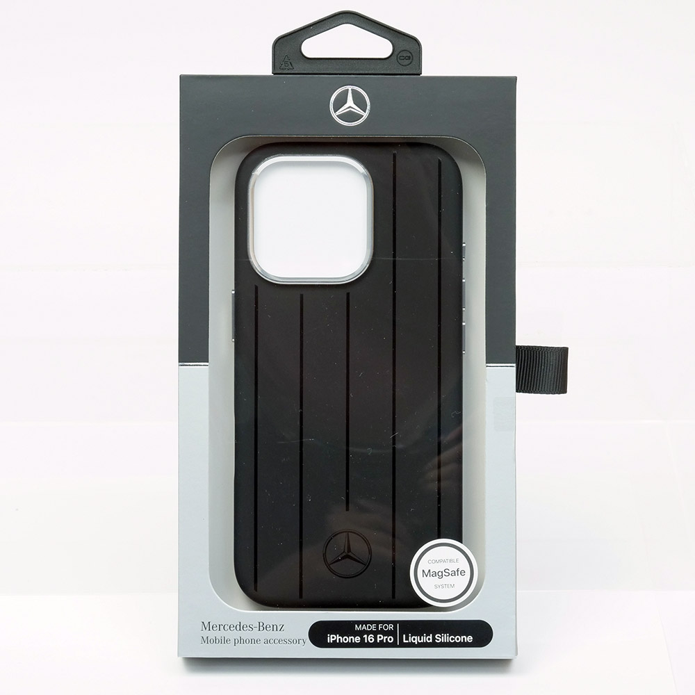 メルセデスベンツ iPhone 16Pro マグセーフ シリコン バックカバー ストライプ ブラック MEHMP16L23SUVSK