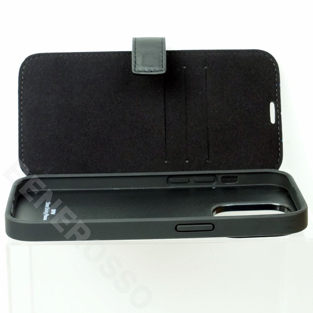 BMW iPhone 14Pro レザー ブックタイプケース HOT STAMP LINES ブラック BMBKP14L22RVSK