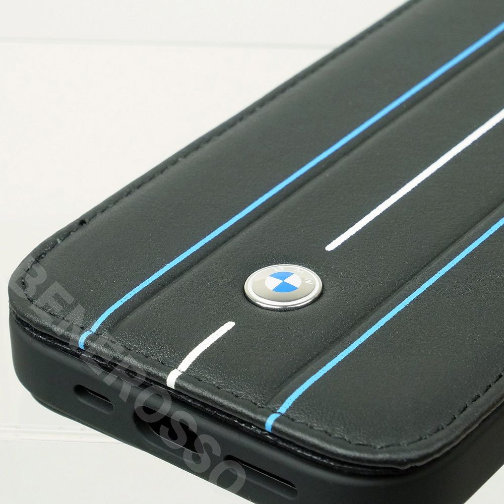 BMW iPhone 14Pro レザー ブックタイプケース HOT STAMP LINES ブラック BMBKP14L22RVSK