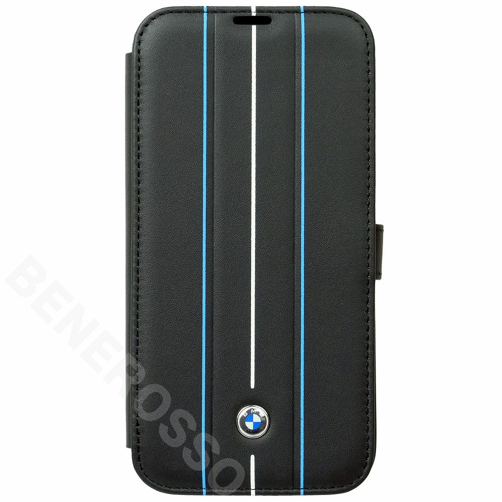 BMW iPhone 14ProMax レザー ブックタイプケース HOT STAMP LINES ブラック BMBKP14X22RVSK