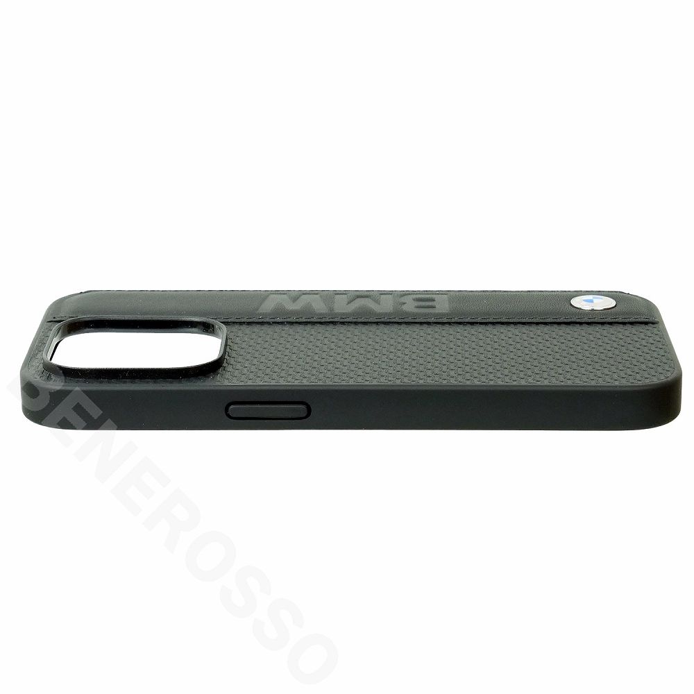 BMW iPhone 14Pro レザー バックカバー BIG LOGO STRIPE ブラック BMHCP14L22RDPK