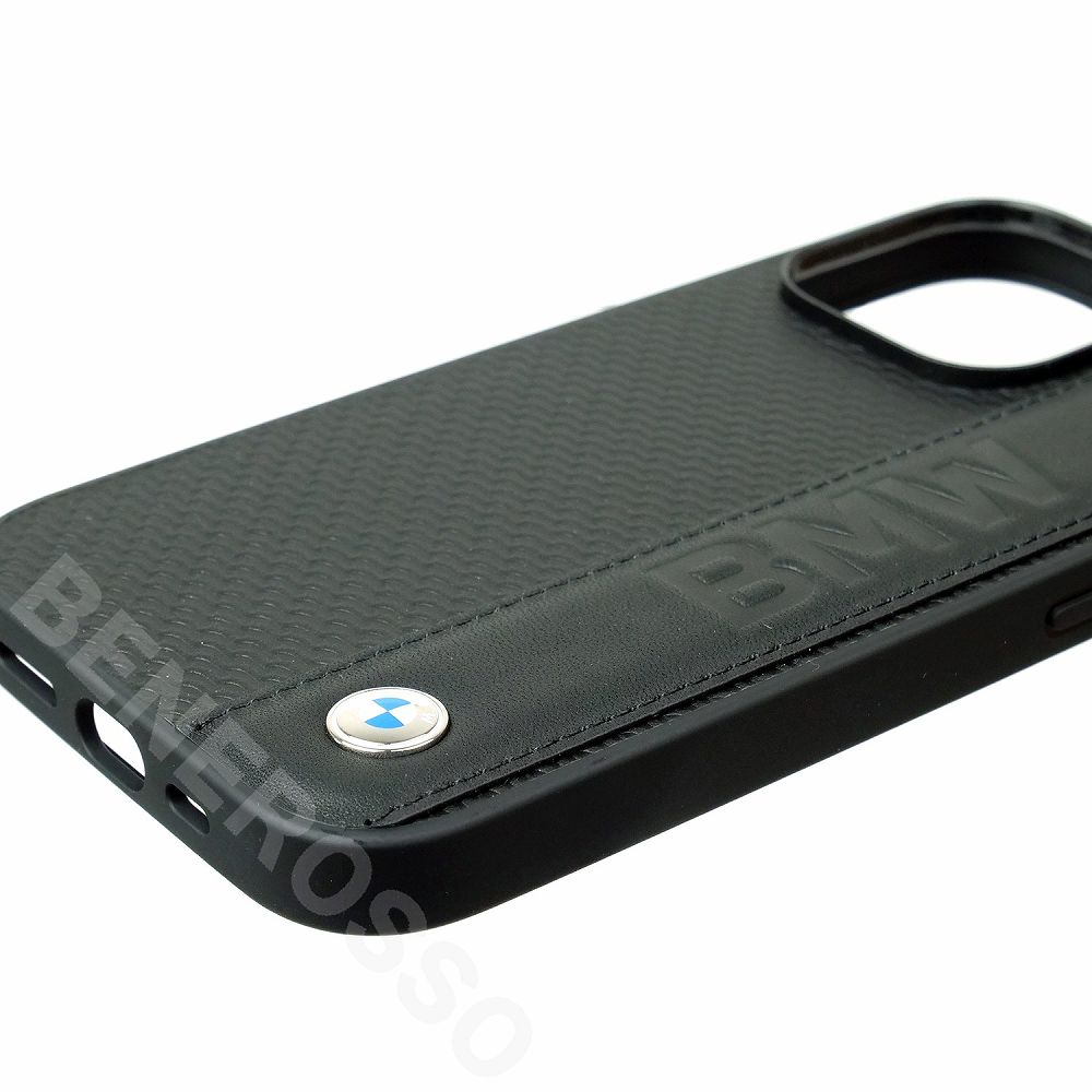 BMW iPhone 14Pro レザー バックカバー BIG LOGO STRIPE ブラック BMHCP14L22RDPK