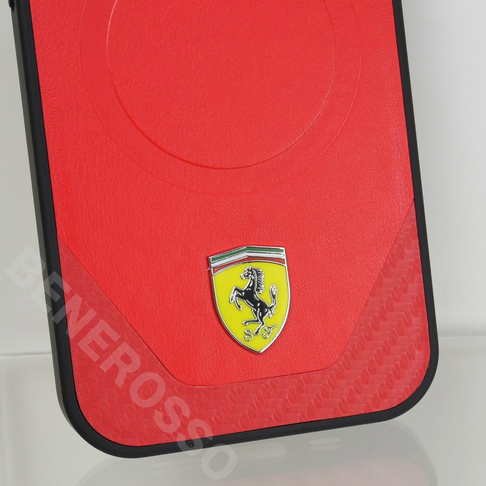フェラーリ iPhone 15 マグセーフ PUレザー バックカバー レッド FEHMP15SPTER