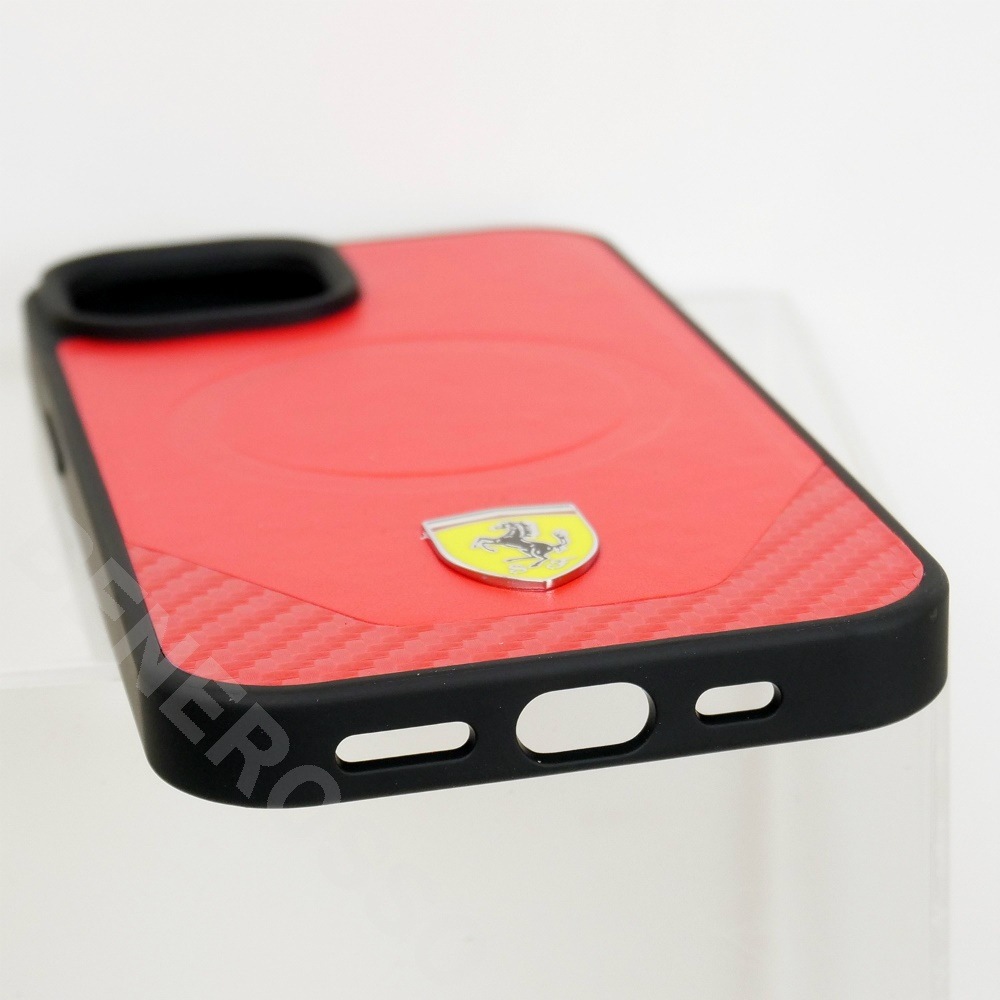 フェラーリ iPhone 15 マグセーフ PUレザー バックカバー レッド FEHMP15SPTER