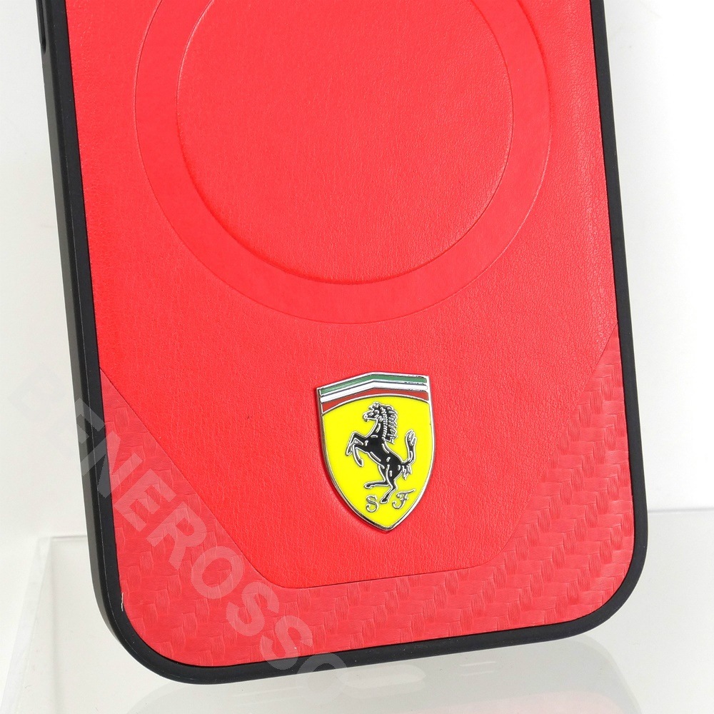 フェラーリ iPhone 15Pro マグセーフ PUレザー バックカバー レッド FEHMP15LPTER