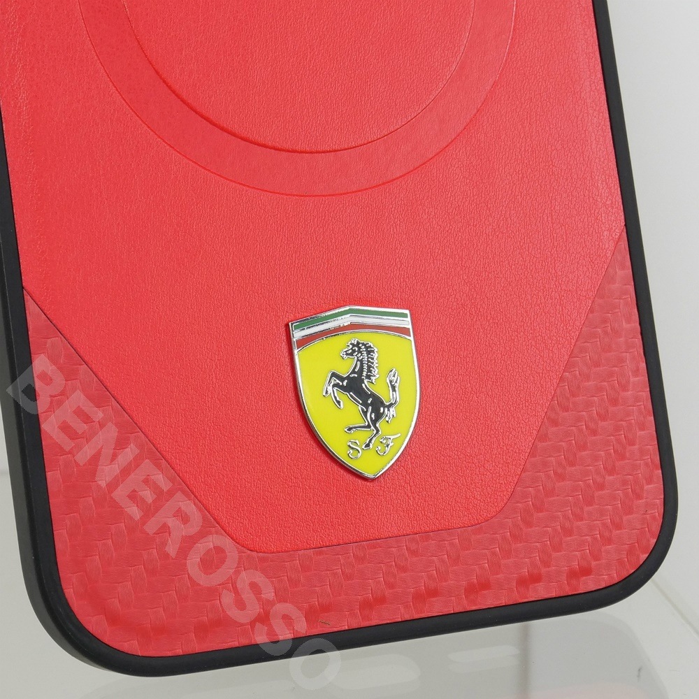 フェラーリ iPhone 15ProMax マグセーフ PUレザー バックカバー レッド FEHMP15XPTER