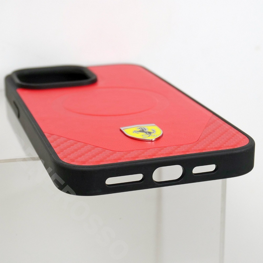 フェラーリ iPhone 15ProMax マグセーフ PUレザー バックカバー レッド FEHMP15XPTER