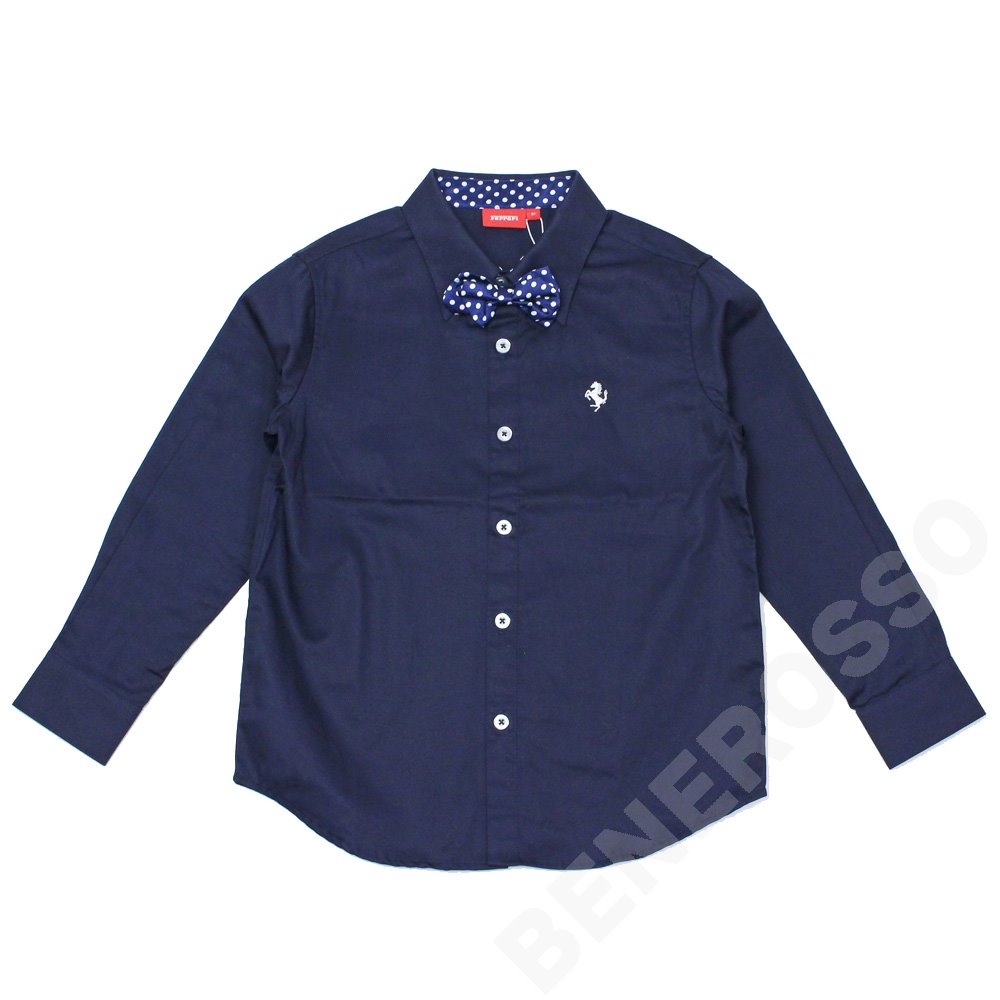 フェラーリ キッズ フォーマル コットン シャツ 蝶ネクタイ 8才 ネイビー 