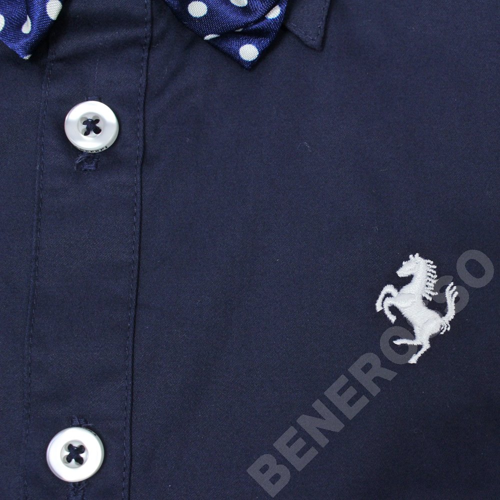 フェラーリ キッズ フォーマル コットン シャツ 蝶ネクタイ 8才 ネイビー 