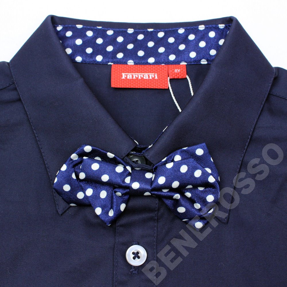 フェラーリ キッズ フォーマル コットン シャツ 蝶ネクタイ 8才 ネイビー 