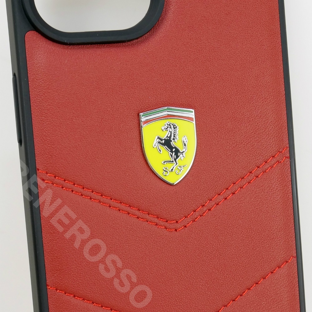フェラーリ iPhone 15Pro レザー バックカバー ステッチライン レッド FEHCP15LRDUR