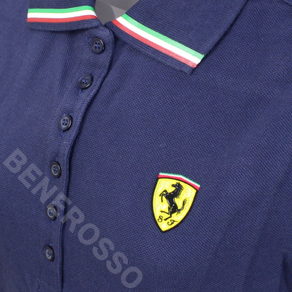 フェラーリ レディース イタリアン トリコロール ポロ ネイビー