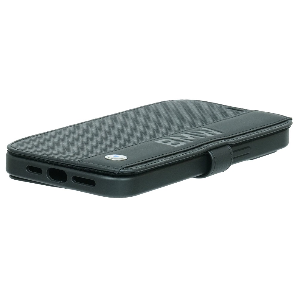 BMW iPhone 15ProMax レザー ブックタイプケース BIG LOGO STRIPE ブラック BMBKP15X22RDPK