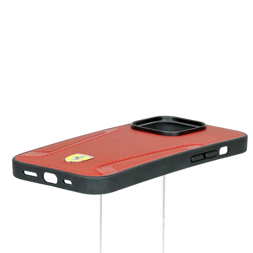フェラーリ iPhone 14Pro マグセーフ レザー バックカバー レッド FEHMP14LRBUR