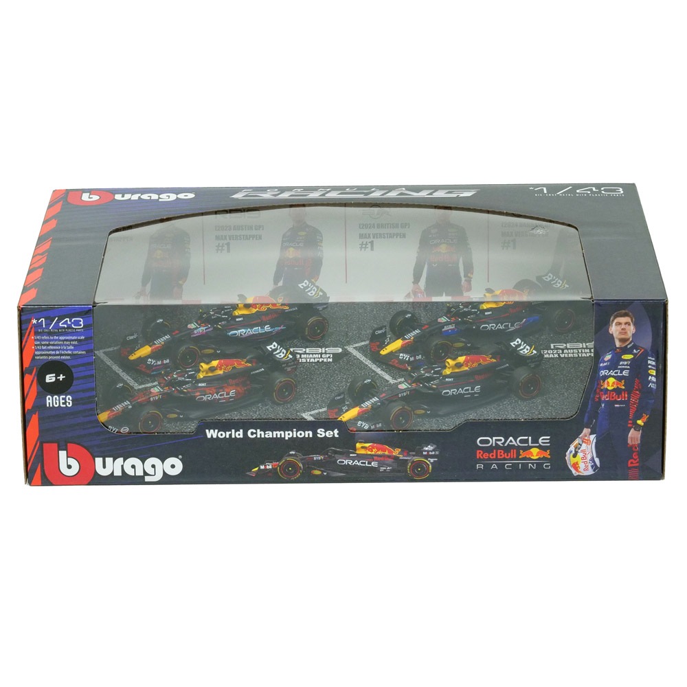 BBURAGO 1/43スケール レッドブル M.フェルスタッペン F1 モデルカー4台セット 2023-2024 ネイビー BR-18-38092