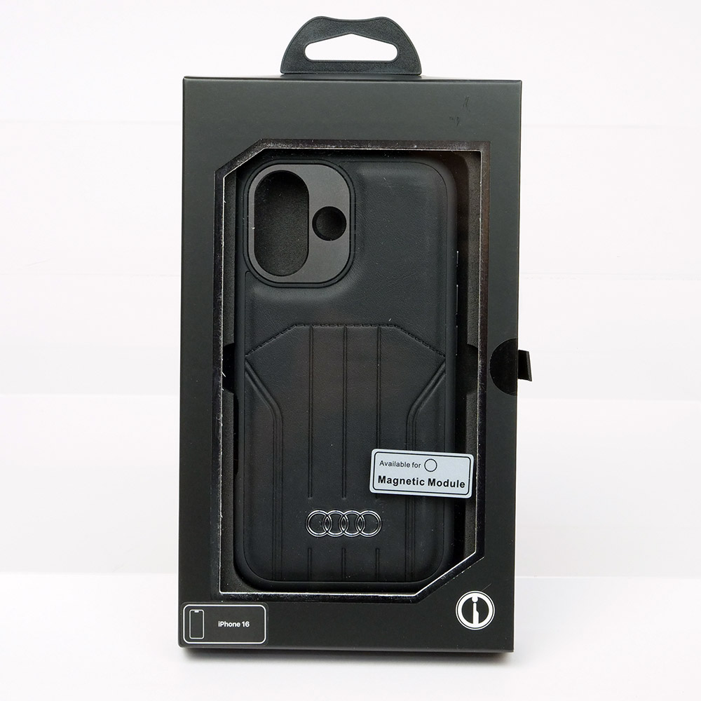 アウディ iPhone 16 マグセーフ 合成皮革 バックカバー ブラック AU-TPUPCMIP16-Q5/D1-BK