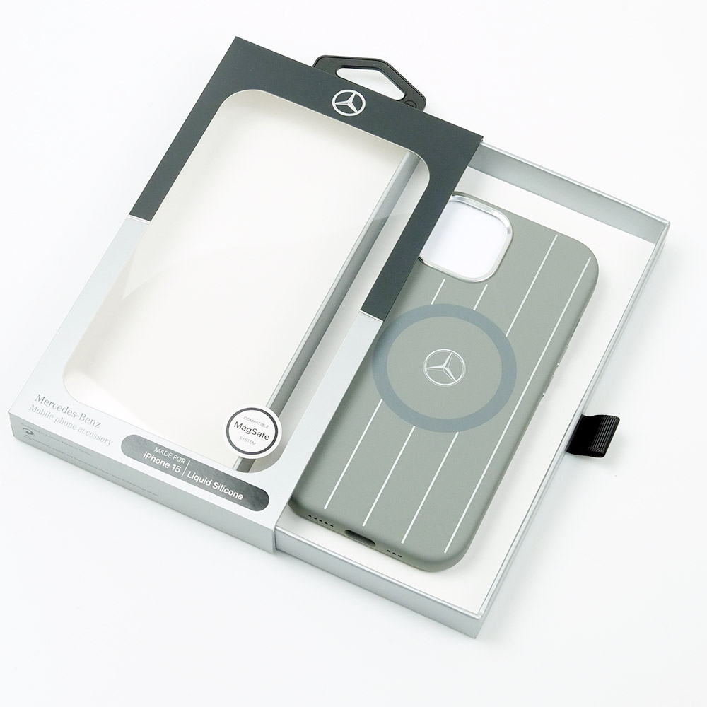 メルセデスベンツ iPhone 15 マグセーフ シリコン バックカバー ストライプ グレー MEHMP15S23SSSA 