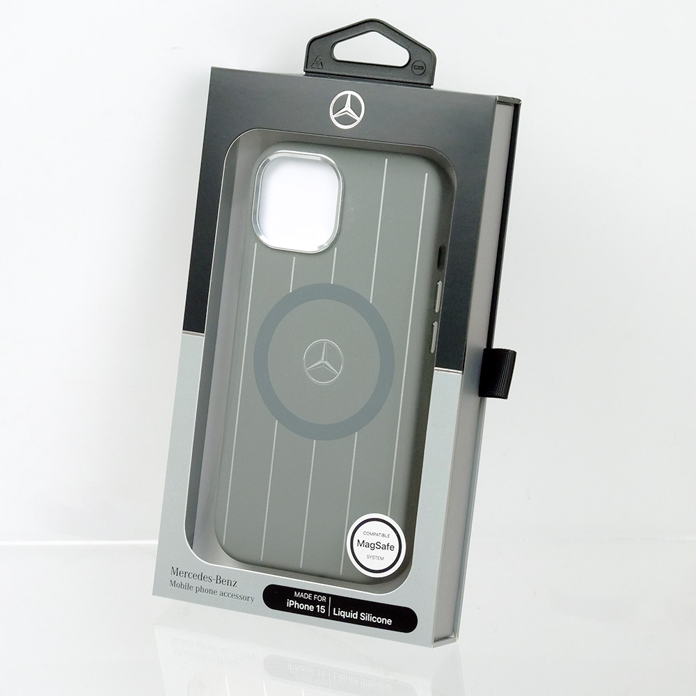 メルセデスベンツ iPhone 15 マグセーフ シリコン バックカバー ストライプ グレー MEHMP15S23SSSA 