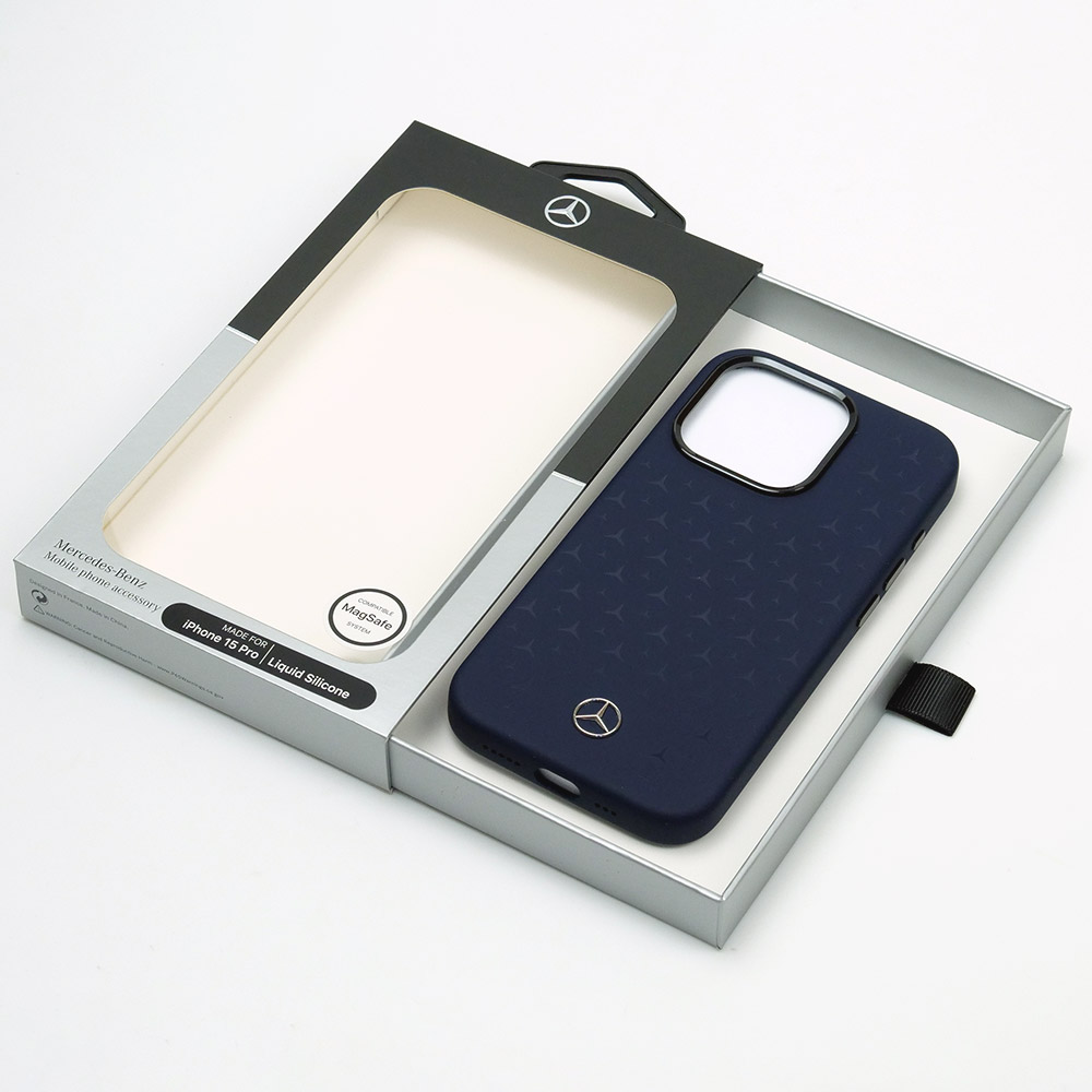 メルセデスベンツ iPhone 15Pro マグセーフ シリコン バックカバー 星柄 ネイビー MEHMP15LSIPNA