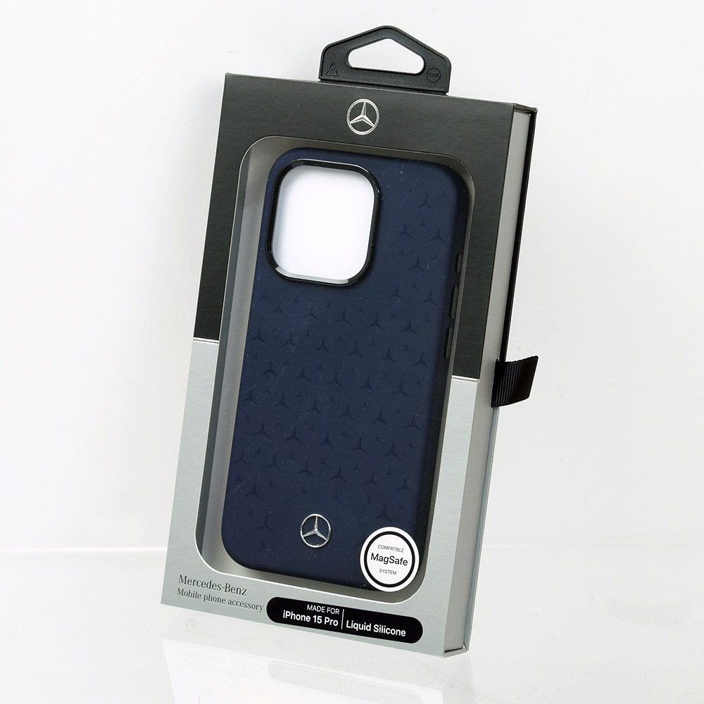 メルセデスベンツ iPhone 15Pro マグセーフ シリコン バックカバー 星柄 ネイビー MEHMP15LSIPNA