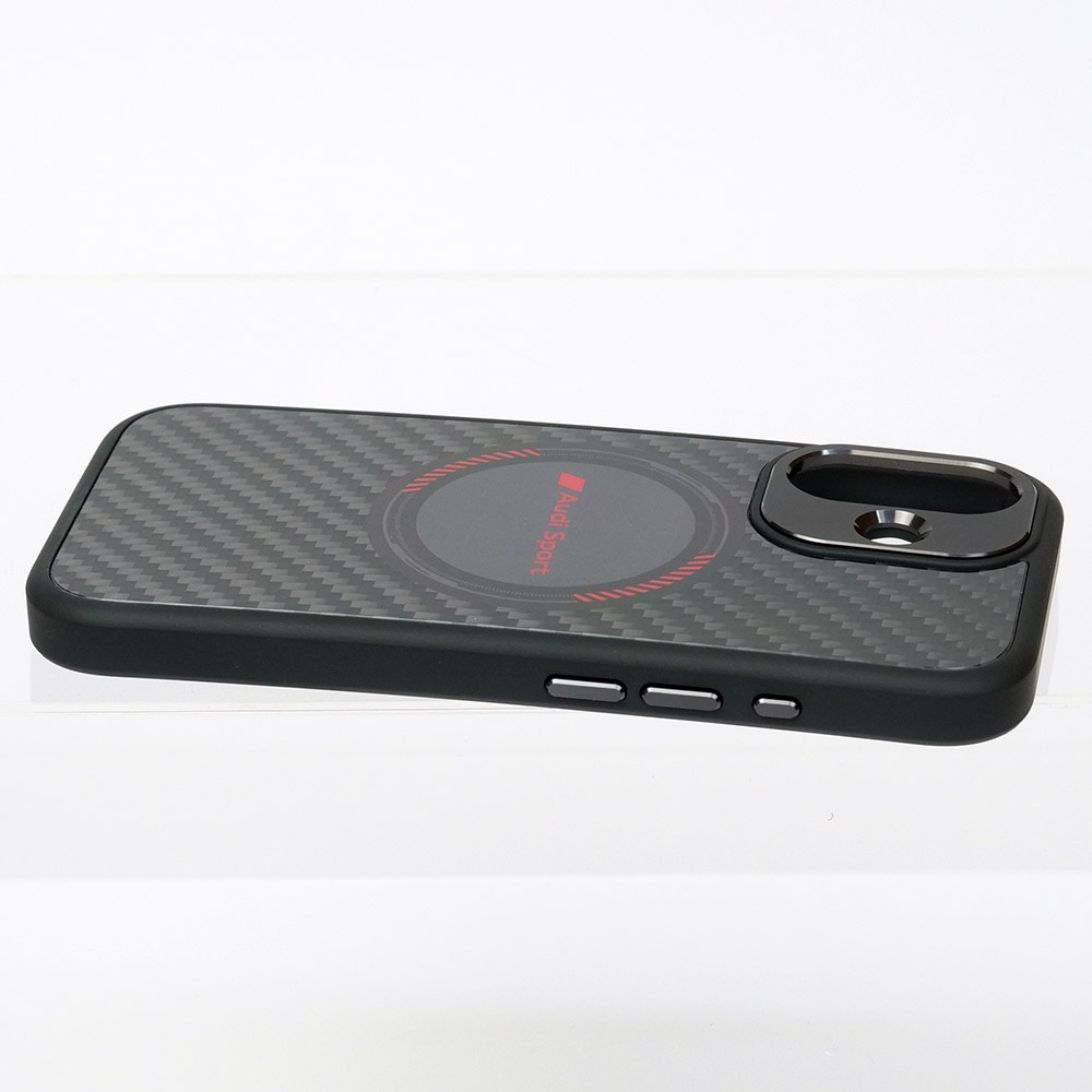 アウディ iPhone 16 マグセーフ リアルカーボン バックカバー ブラック