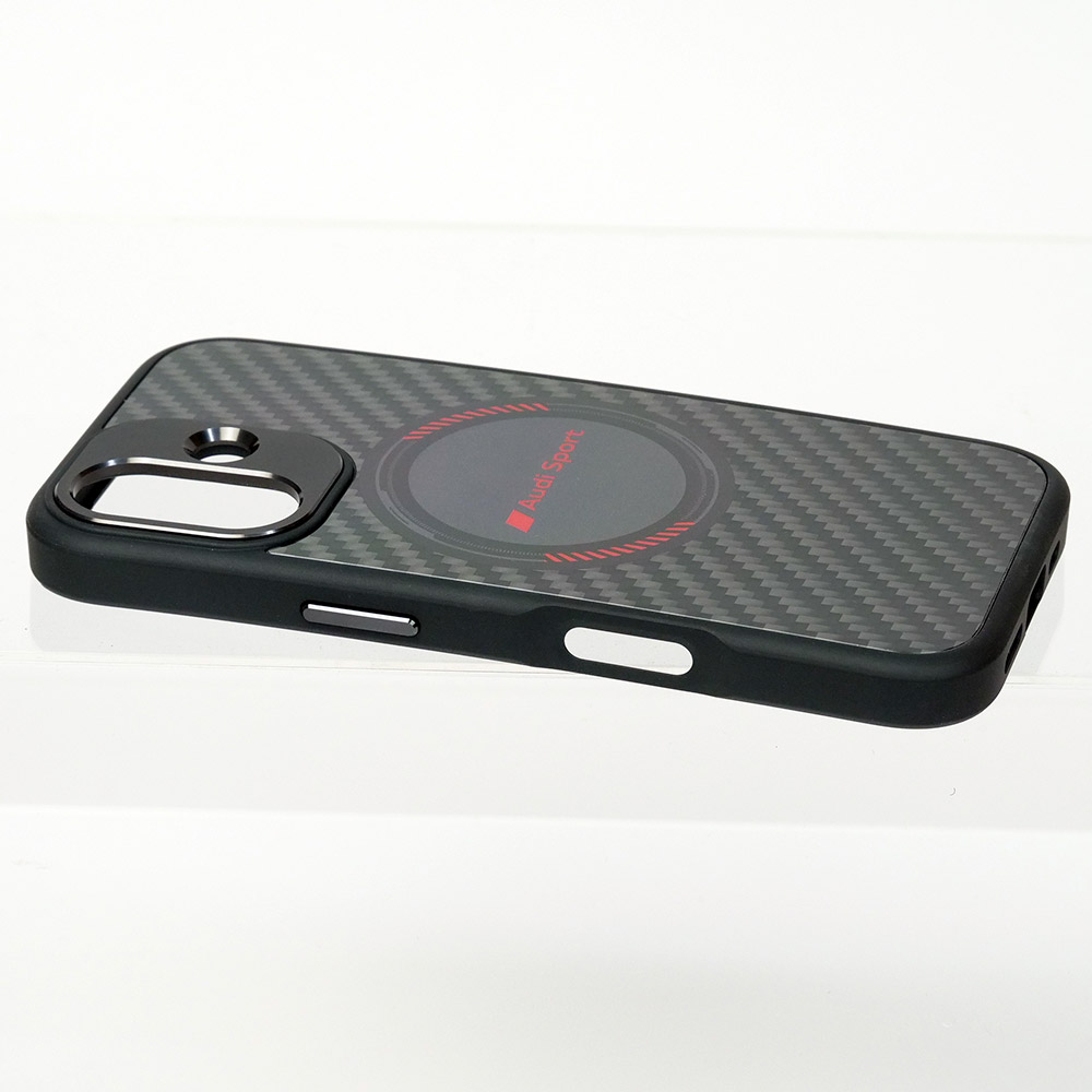 アウディ iPhone 16 マグセーフ リアルカーボン バックカバー ブラック