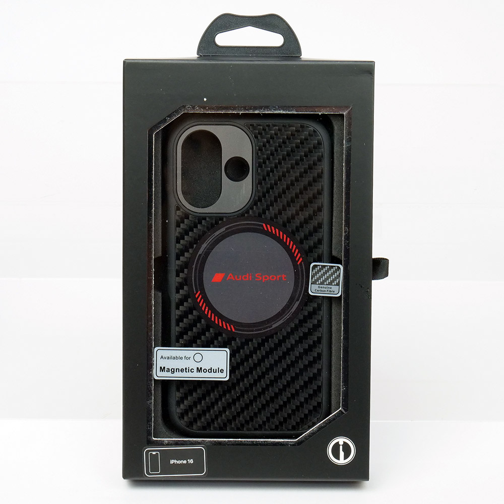 アウディ iPhone 16 マグセーフ リアルカーボン バックカバー ブラック