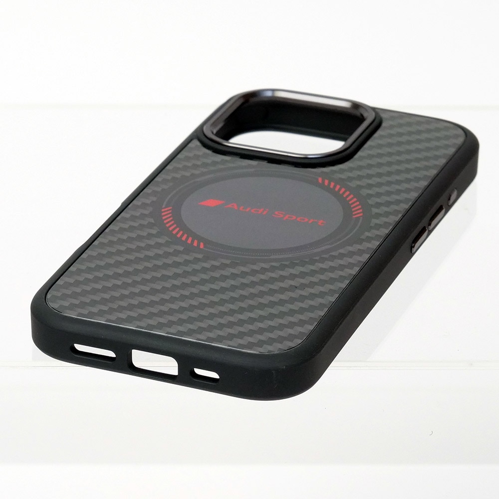 アウディ iPhone 16Pro マグセーフ リアルカーボン バックカバー ブラック AUS-TPUPCMIP16P-RSQ/D5-BK
