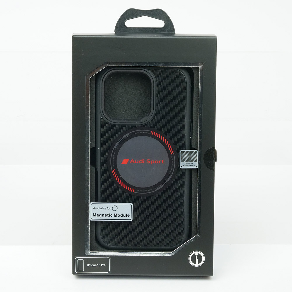 アウディ iPhone 16Pro マグセーフ リアルカーボン バックカバー ブラック AUS-TPUPCMIP16P-RSQ/D5-BK