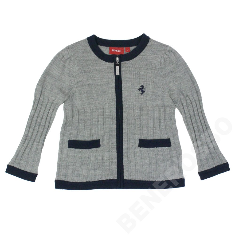フェラーリ ガールズ ジップアップ ウール カーディガン 2才 グレー 