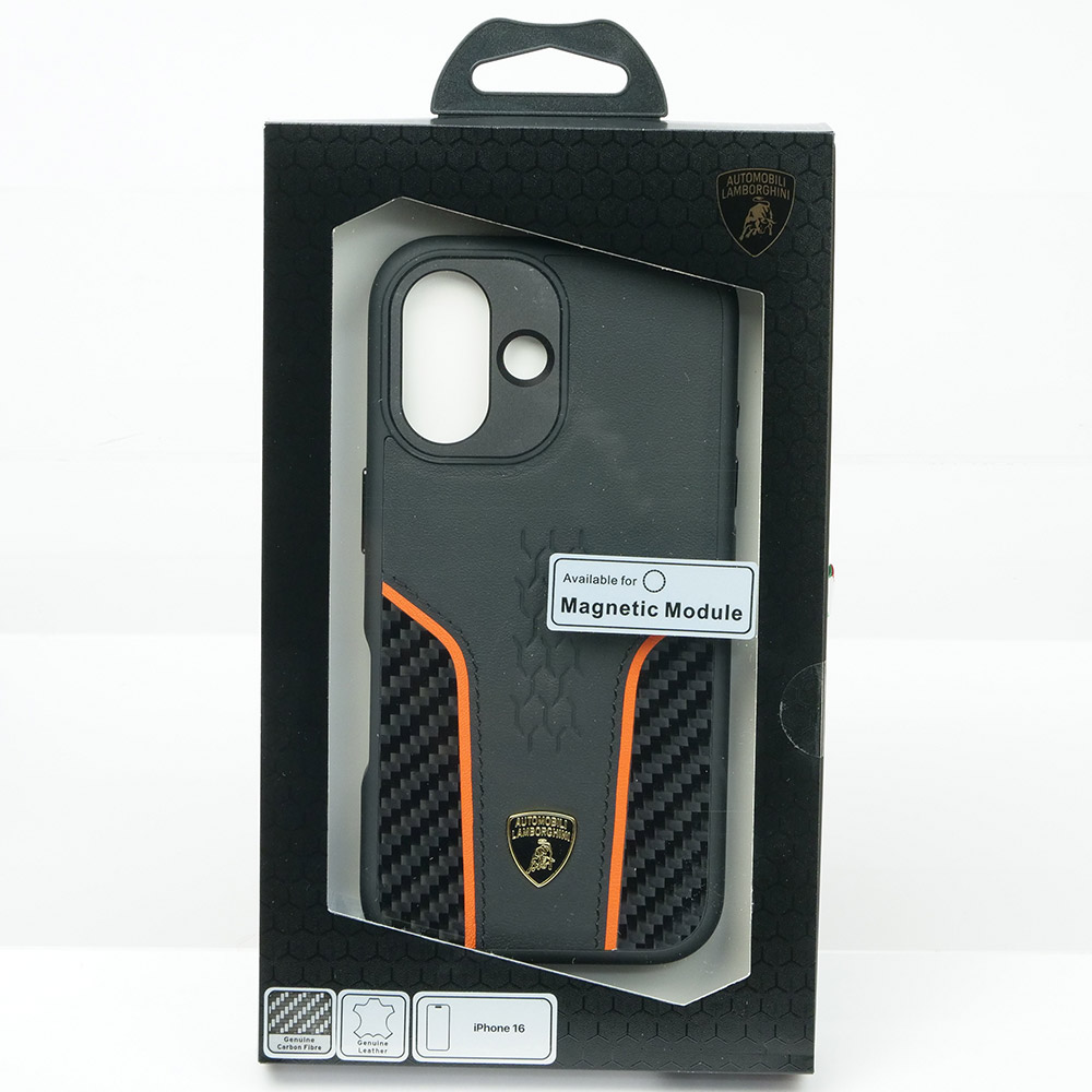 ランボルギーニ iPhone 16 マグセーフ レザー＆リアルカーボン バック