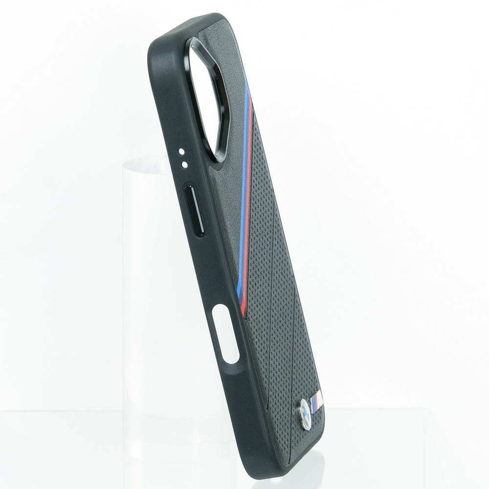 BMW iPhone 17 PUレザー バックカバー トリコロール メタルロゴ ブラック マグセーフ対応 BMHMP17S25PCSPEK