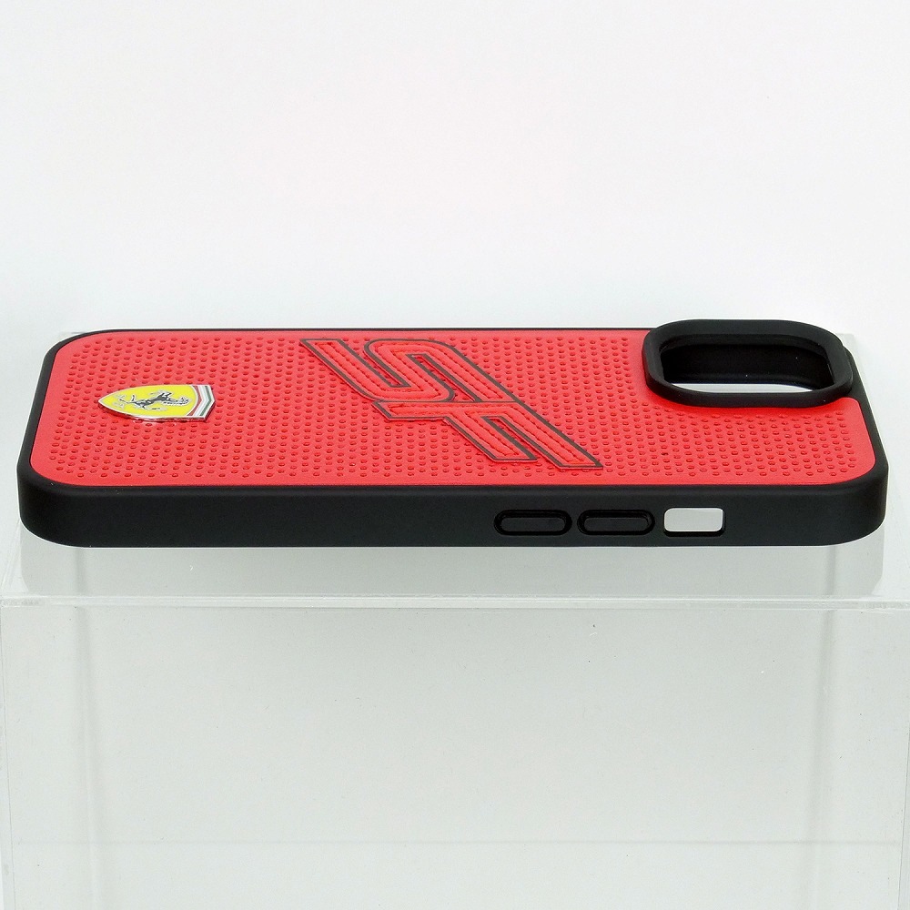 フェラーリ iPhone 15 PUレザー バックカバー ビッグ SF レッド