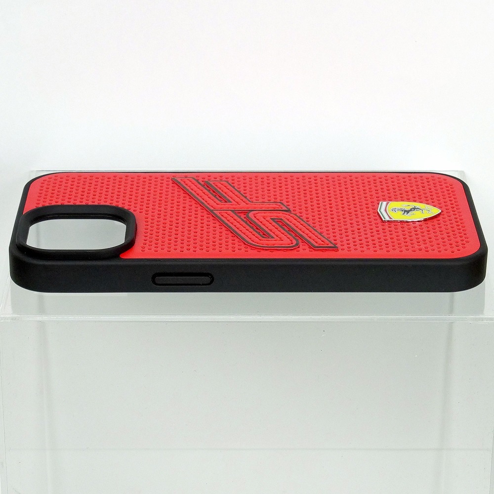 フェラーリ iPhone 15 PUレザー バックカバー ビッグ SF レッド