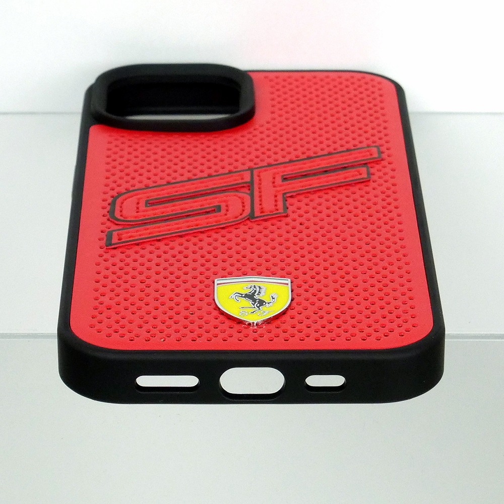 フェラーリ iPhone 15 PUレザー バックカバー ビッグ SF レッド