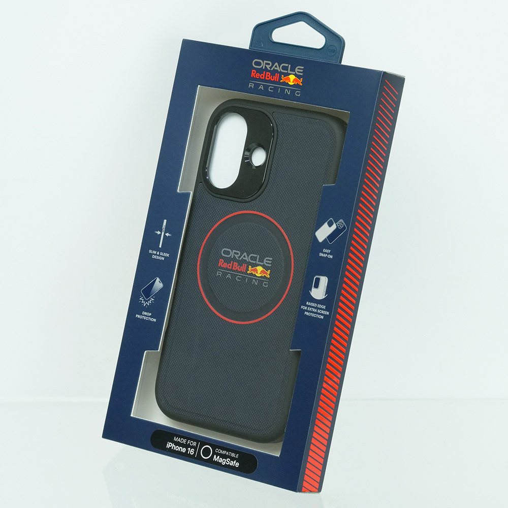 オラクル レッドブル レーシング iPhone16 マグセーフ PU レザー バックカバー ロゴ/レッドリング ネイビー RBHMP16S24PUILVR