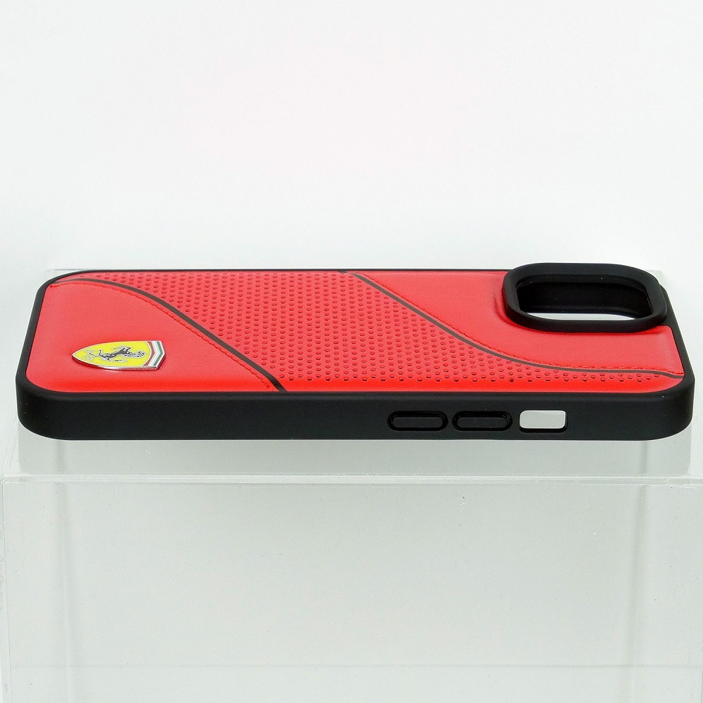 フェラーリ iPhone 15 PUレザー バックカバー SLANTED LINE レッド フェラーリ iPhone 15 PUレザー バックカバー SLANTED LINE レッド