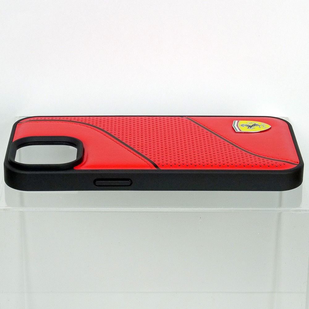 フェラーリ iPhone 15 PUレザー バックカバー SLANTED LINE レッド
