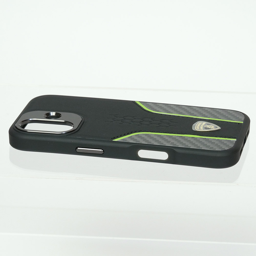 ランボルギーニ iPhone 16 マグセーフ レザー&リアルカーボン バックカバー ウラカン D21 グリーン LB-TPUPCMIP16-HU/D21-GN