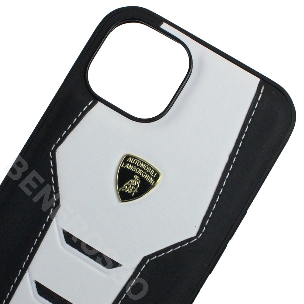 ランボルギーニ iPhone13Pro レザー バックカバー ウラカン D16 ホワイト LB-TPUPCIP13P-HU/D16-WE