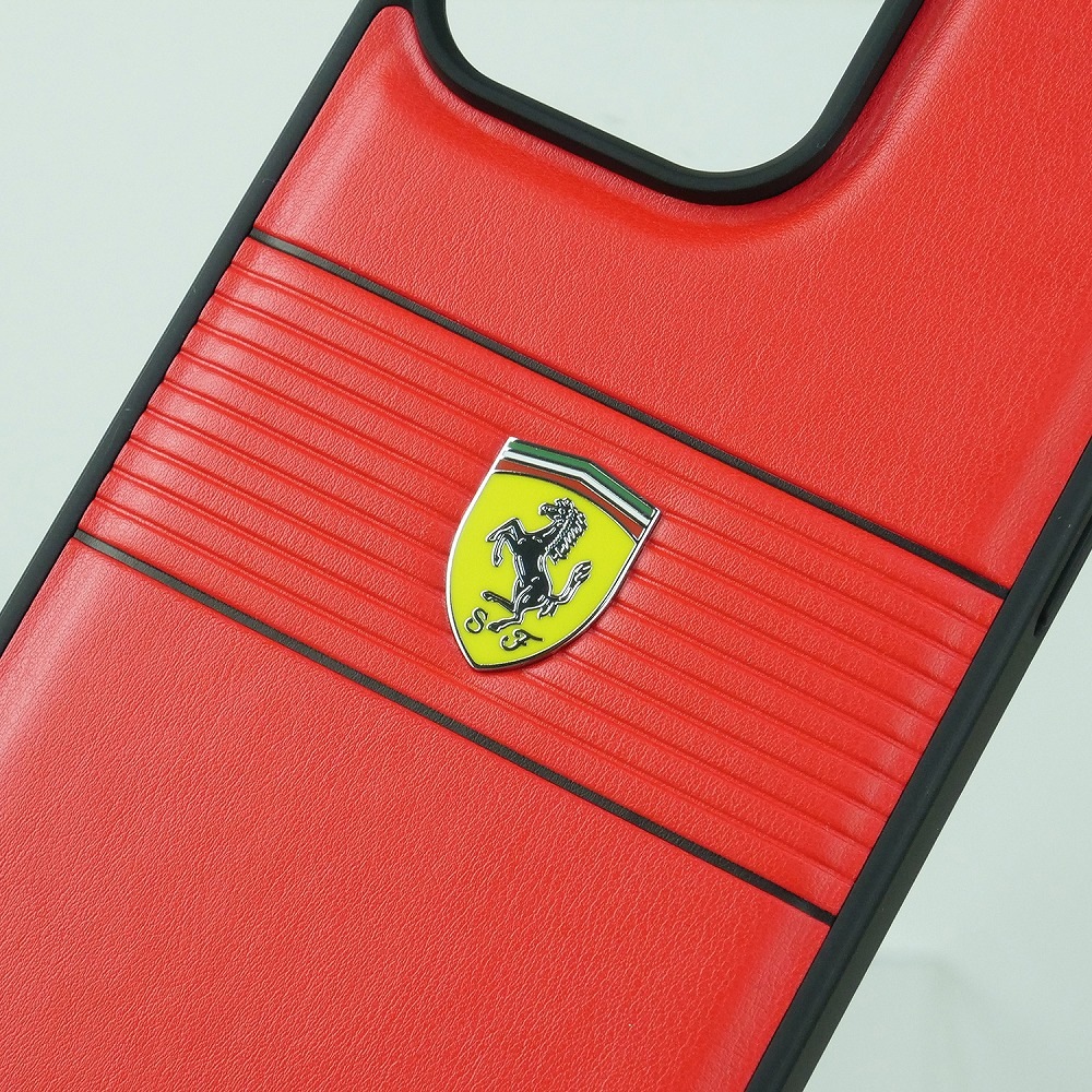 フェラーリ iPhone 15ProMax PUレザー バックカバー MULTI STRIPES レッド FEHCP15XPBOR